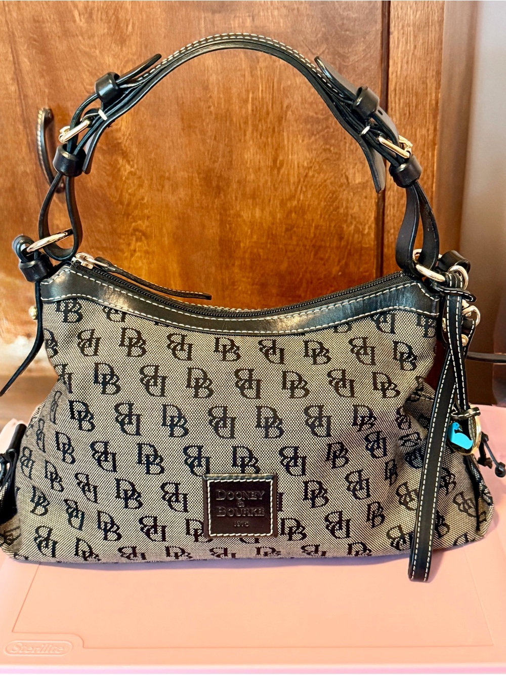 Dooney & Bourke Black and Tan DB Signature Shoulder Bag